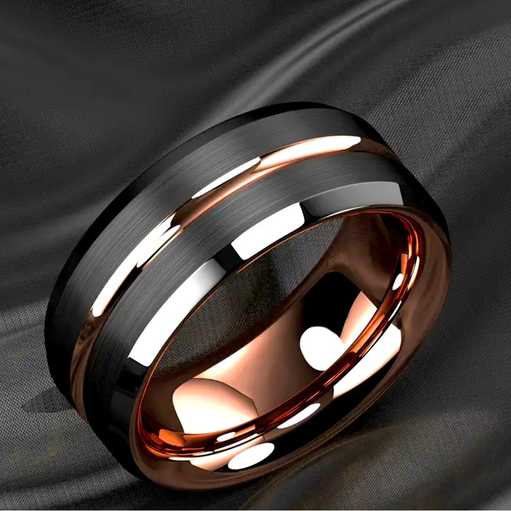 Stainless steel Band in tungsten black  with rose gold stripe NWT Size 12